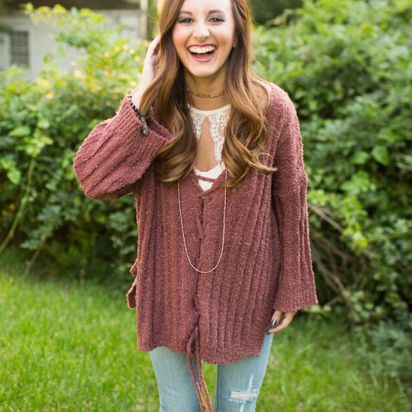 Rust Lace-Up Sweater - Picture 2 of 5